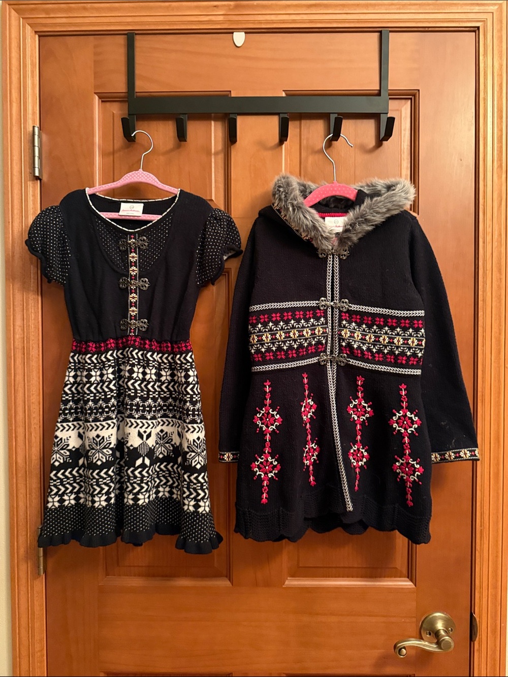 Hanna Andersson Navy Dress and Hooded Cardigan Set with Pink and White Accents